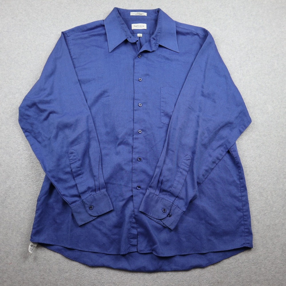Van Heusen Dress Shirt Mens 17.5 34/35 Pique Blue Button Up Long Sleeve Pocket